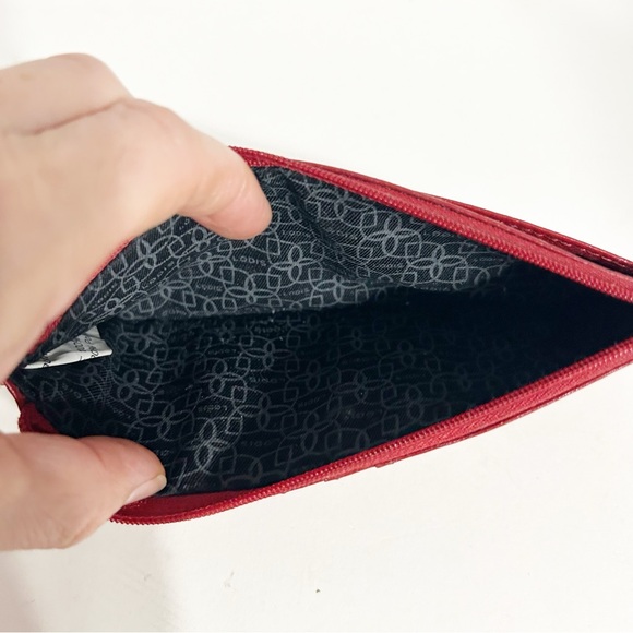 LODIS Leather Long Stacker Credit Card Organization Wallet Slim Red Fully Lined - Picture 9 of 10